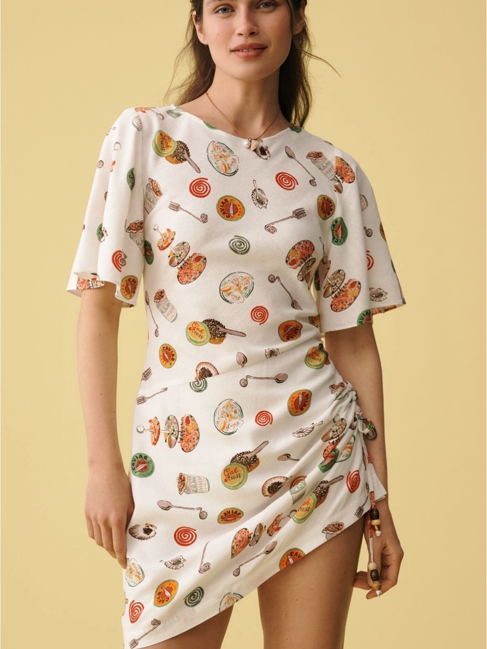NWT Anthropologie Lisa Says Gah Belle Linen-Cotton BellSleeve Mini Dress Sushi M